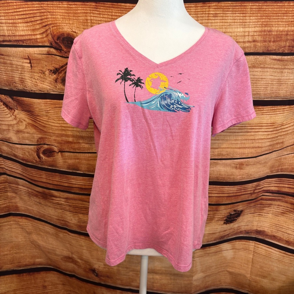 Reel‎ Legends Womens UV Resistant Pink Beach Graphic Short Sleeve Tee Size PXL